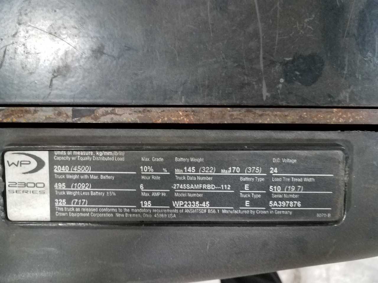 2011 Crown WP2335-45 walkie pallet jack Shreveport LA - MANUAL PALLET JACKS
