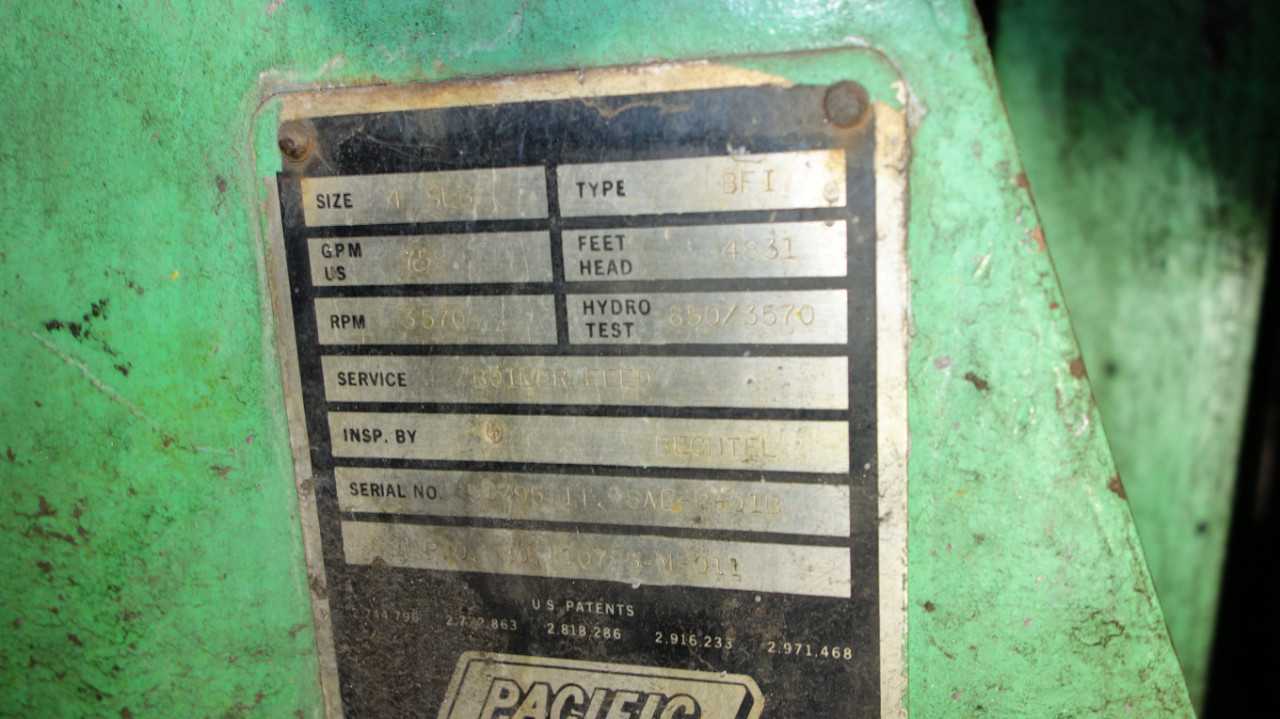 PACIFIC PUMPS SIZE 4SRL BFI BOILER FEED PUMP 758GPM - MISCELLANEOUS