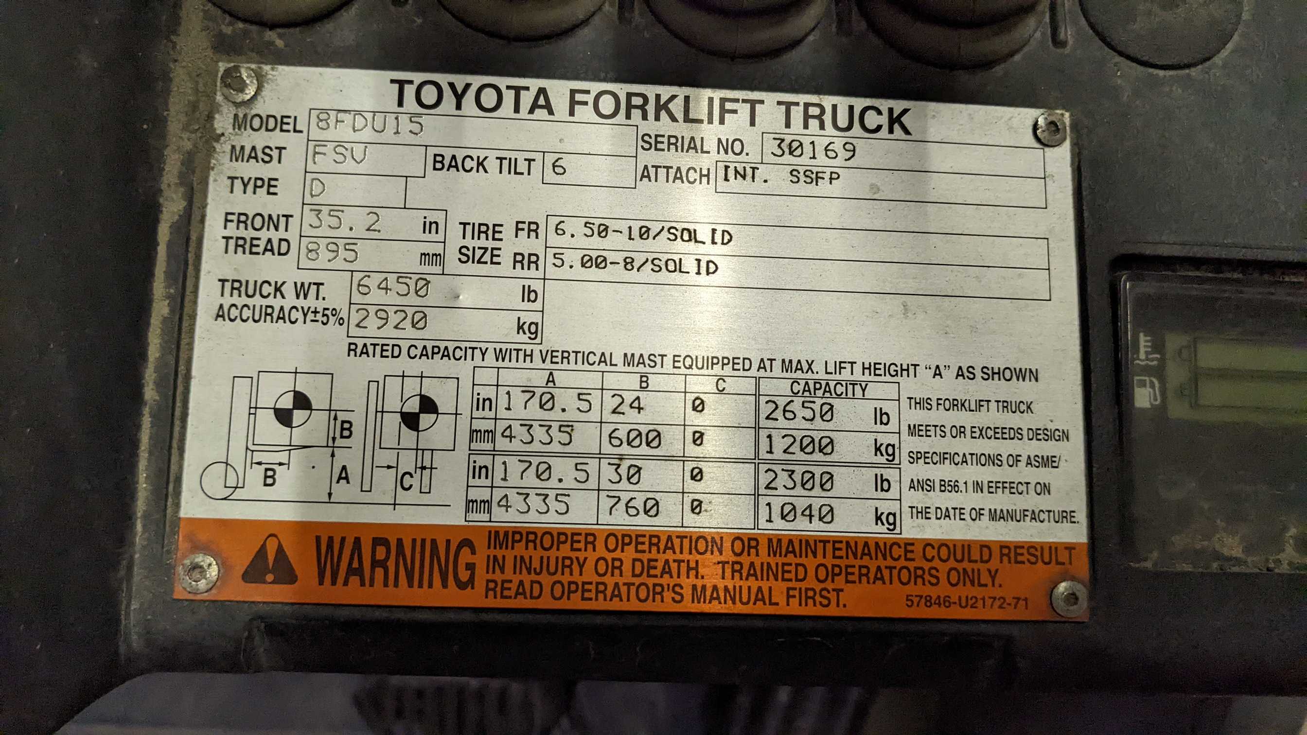 2011 TOYOTA FORKLIFT 8FDU15 - FORKLIFTS