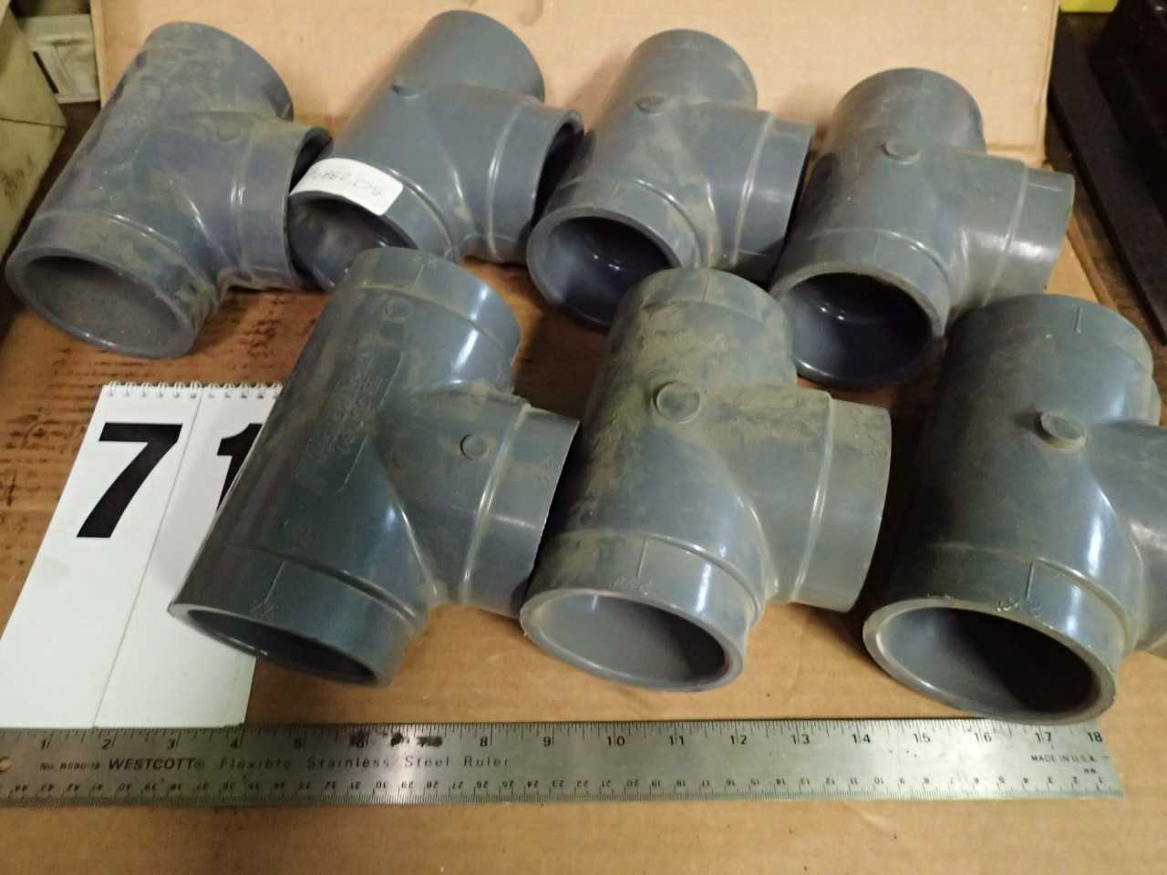 7 Pc Lot GSR Schedule 80 Gray PVC Hi-Strength Tee Slip Solvent Fittings 2-1/2" - PROCESS EQUIPMENT