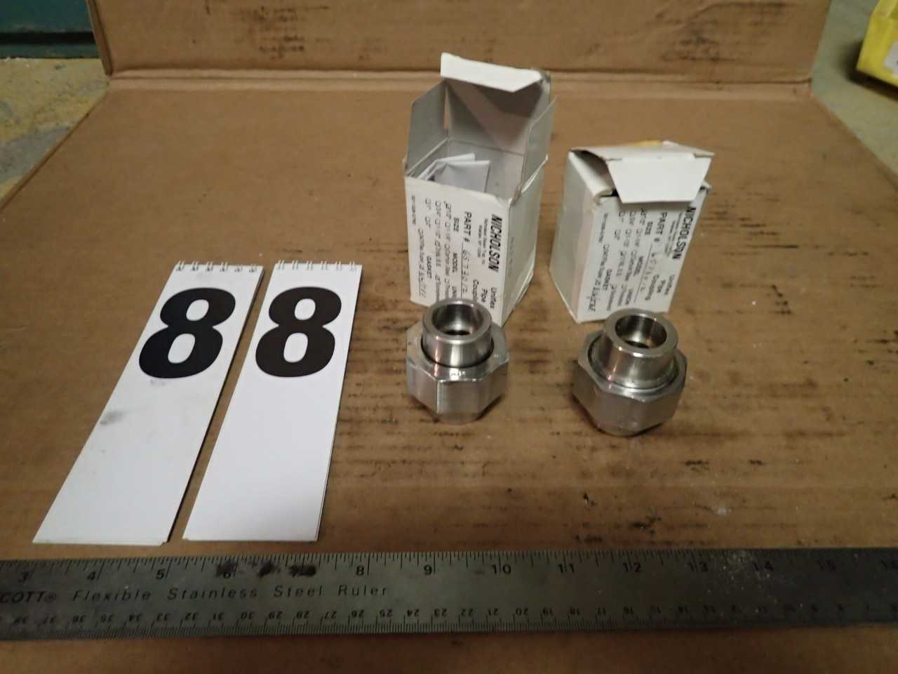 2 pc Nicholson Uniflex 316 SS Socket Weld 1/2" Pipe Union Fitting Teflon Seals - PROCESS EQUIPMENT