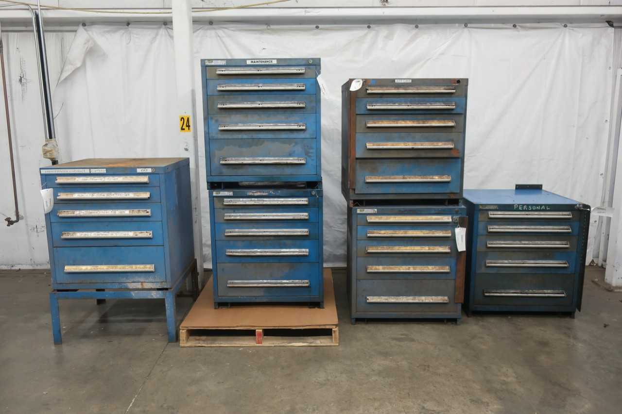 LOT OF 6 STANLEY VIDMAR 5 DRAWER TOOL CABINETS - TOOL STORAGE