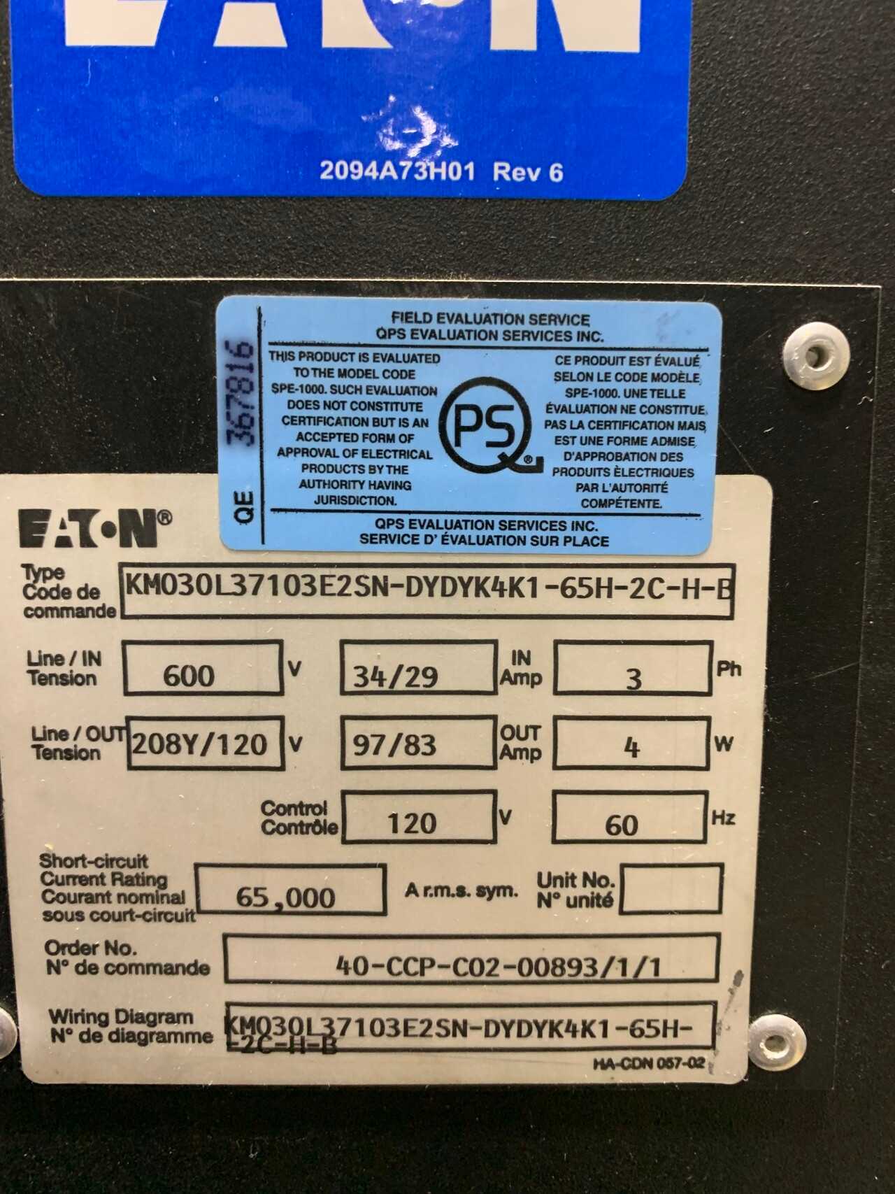 UPS Eaton Corporation 65,000 A r.m.s. sym. - UPS