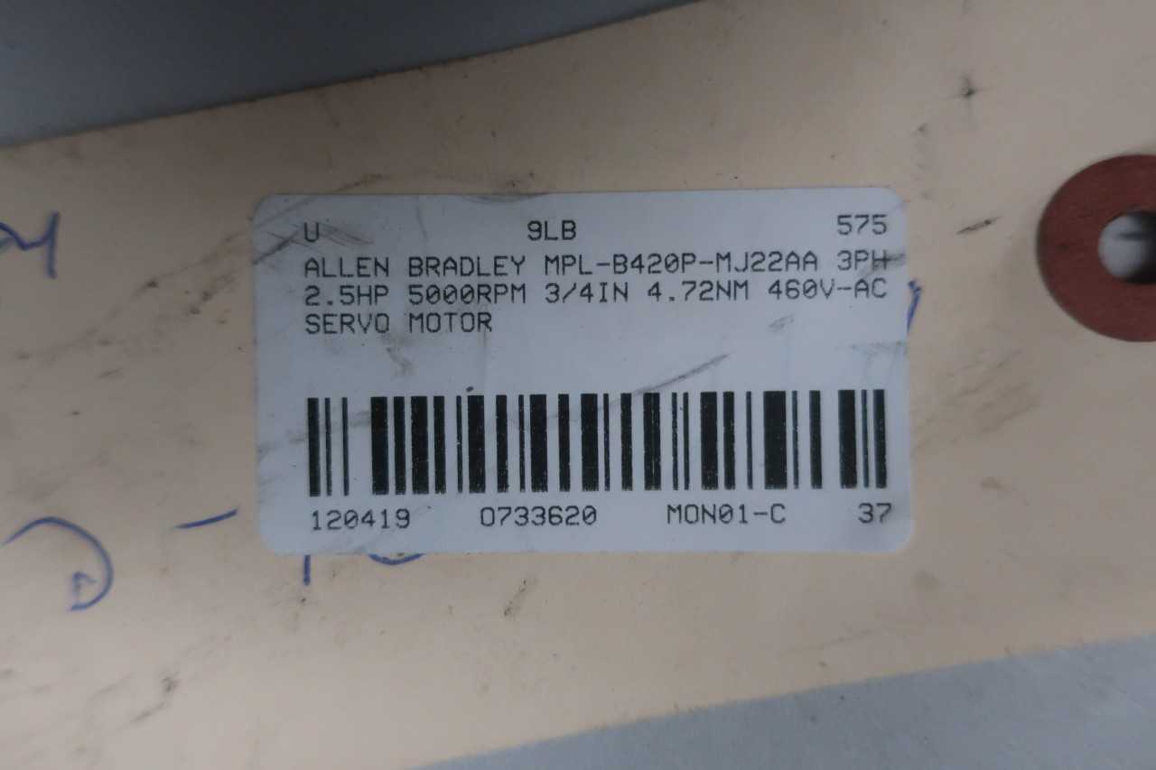 ALLEN BRADLEY MPL-B420P-MJ22AA SERVO MOTOR 3PH 2.5HP 5000RPM 460VAC - SERVO