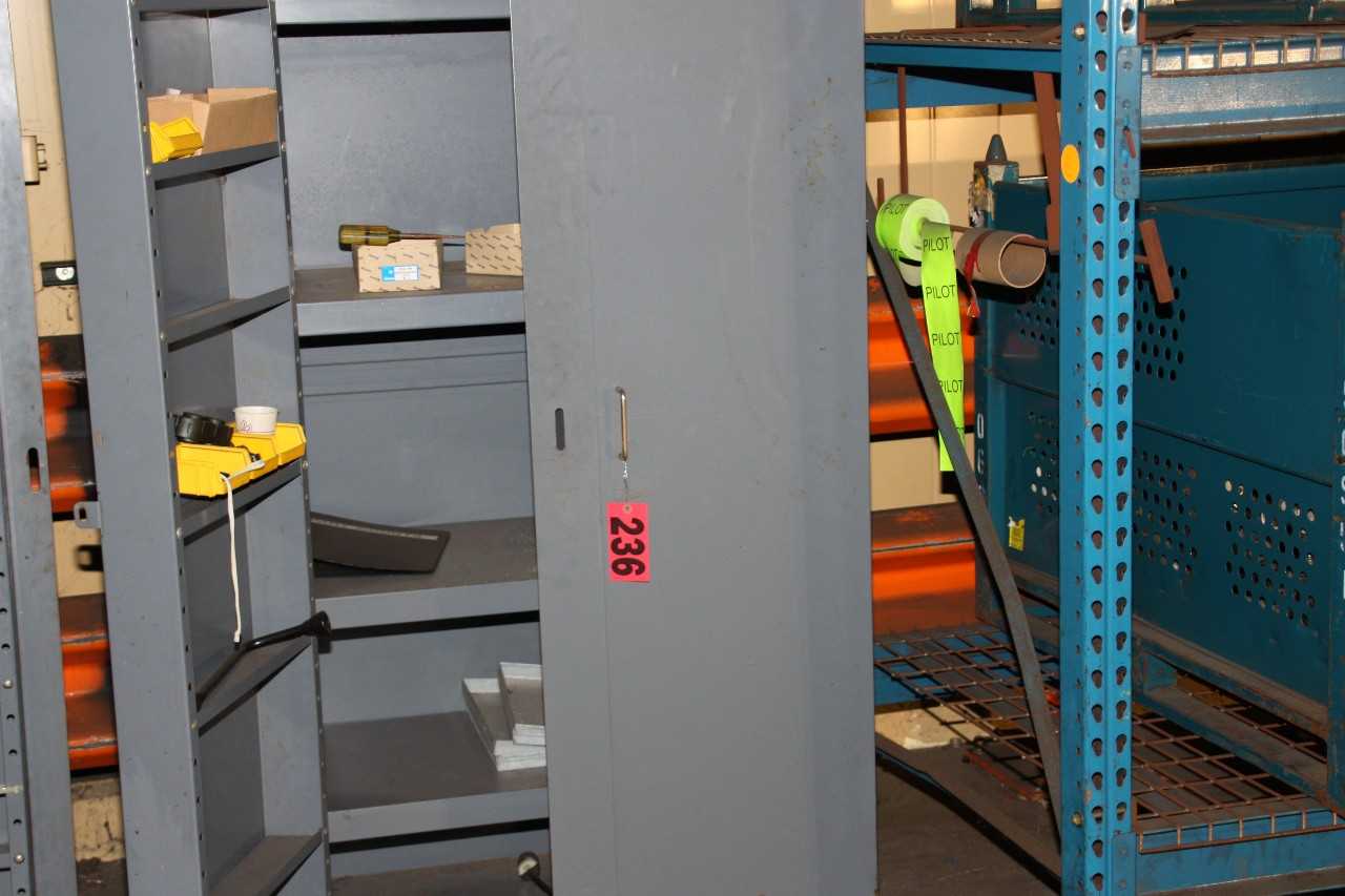 3 shelves with unmarked contents, 2 cabinets - MISCELLANEOUS
