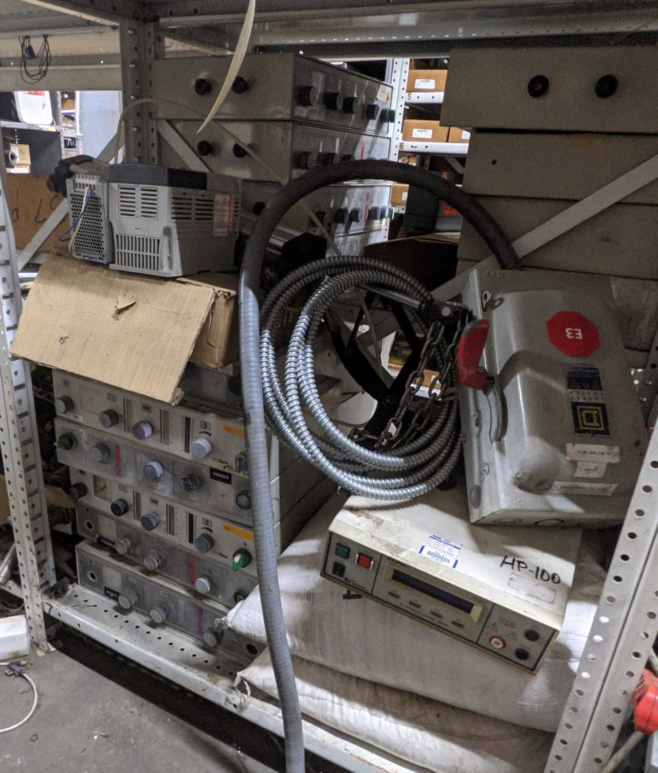 CONTENTS OF 6 SHELVES , AC , DC DRIVES, ITW GEMA CONTROLLERS - MISCELLANEOUS