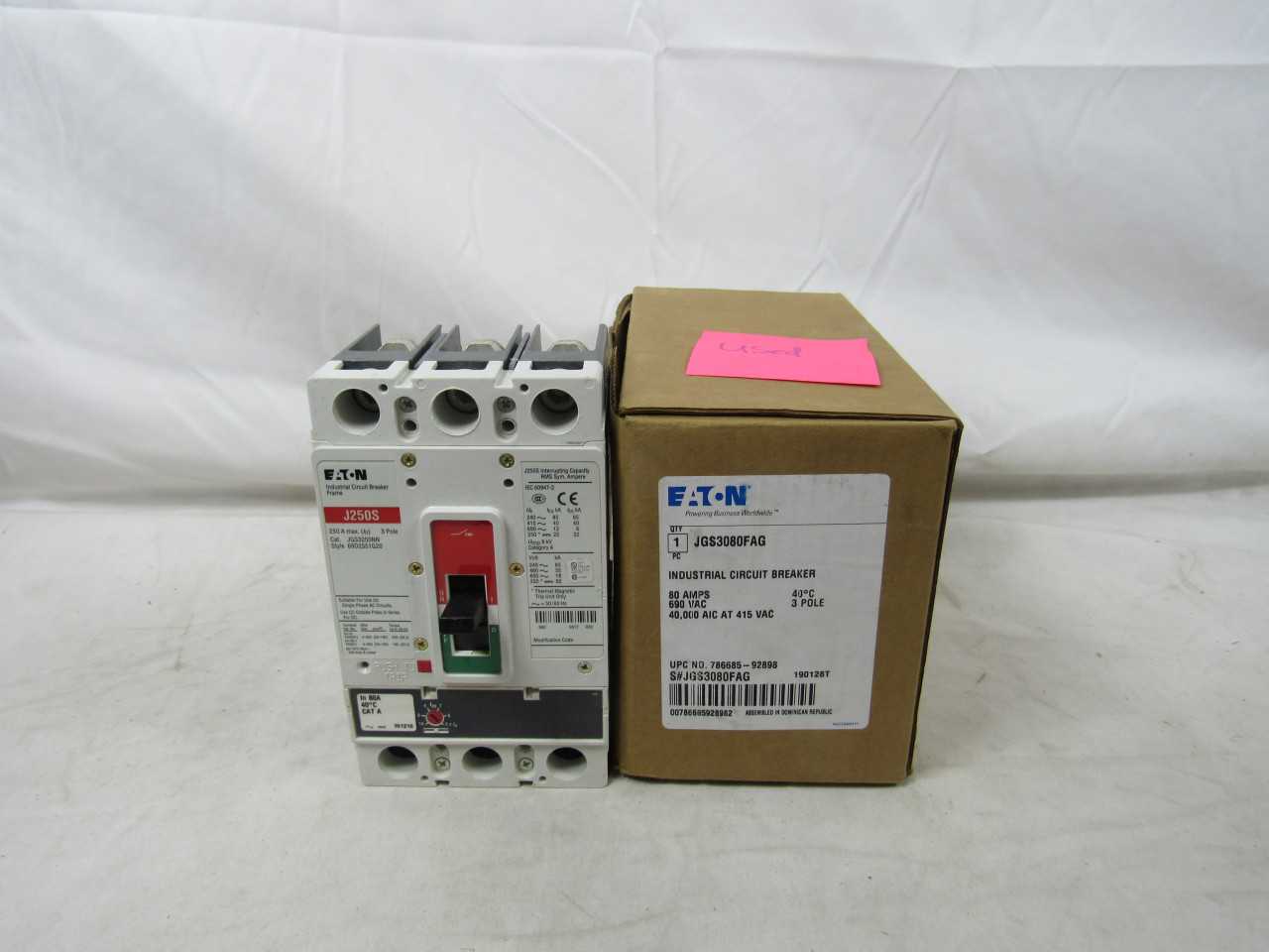 Quantity of 1x JGS3080FAG 3P 80A 690VAC Molded Case Circuit Breakers - CIRCUIT BREAKERS