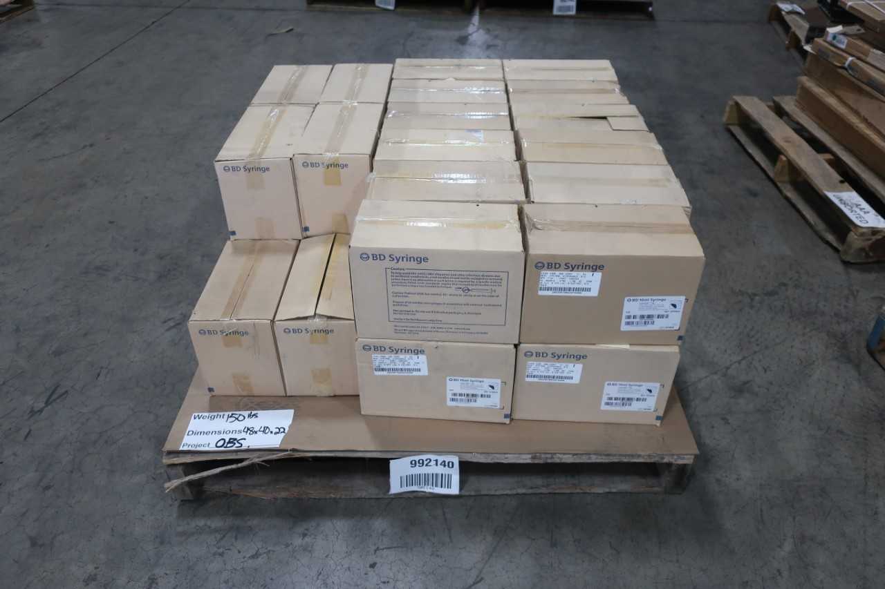 PALLET OF BD 10ML SYRINGES, NEW IN BOX, 100 PER BOX