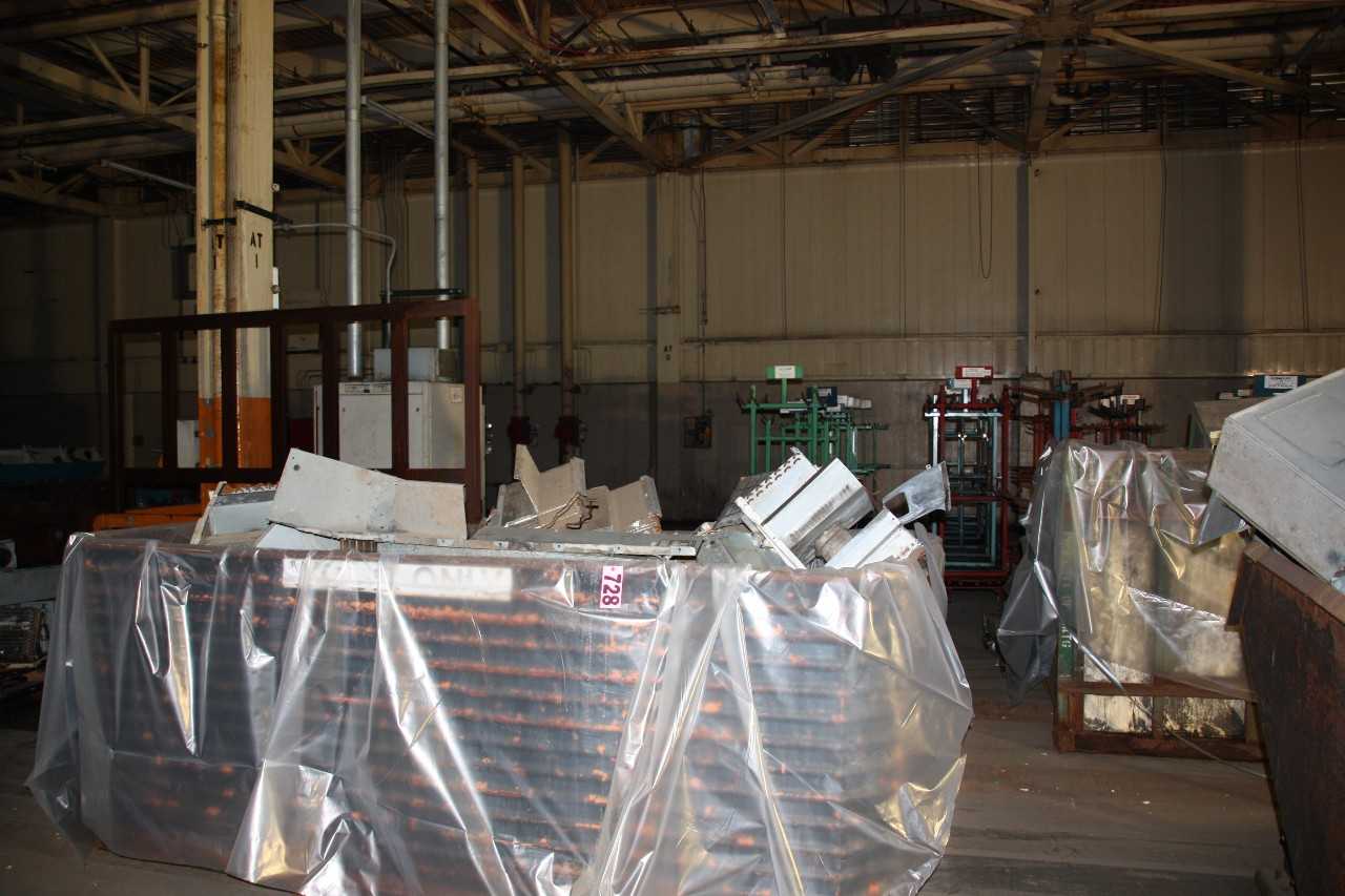 Misc. gondolas of air conditioners scrap parts, bins of pipe fittings   - MISCELLANEOUS