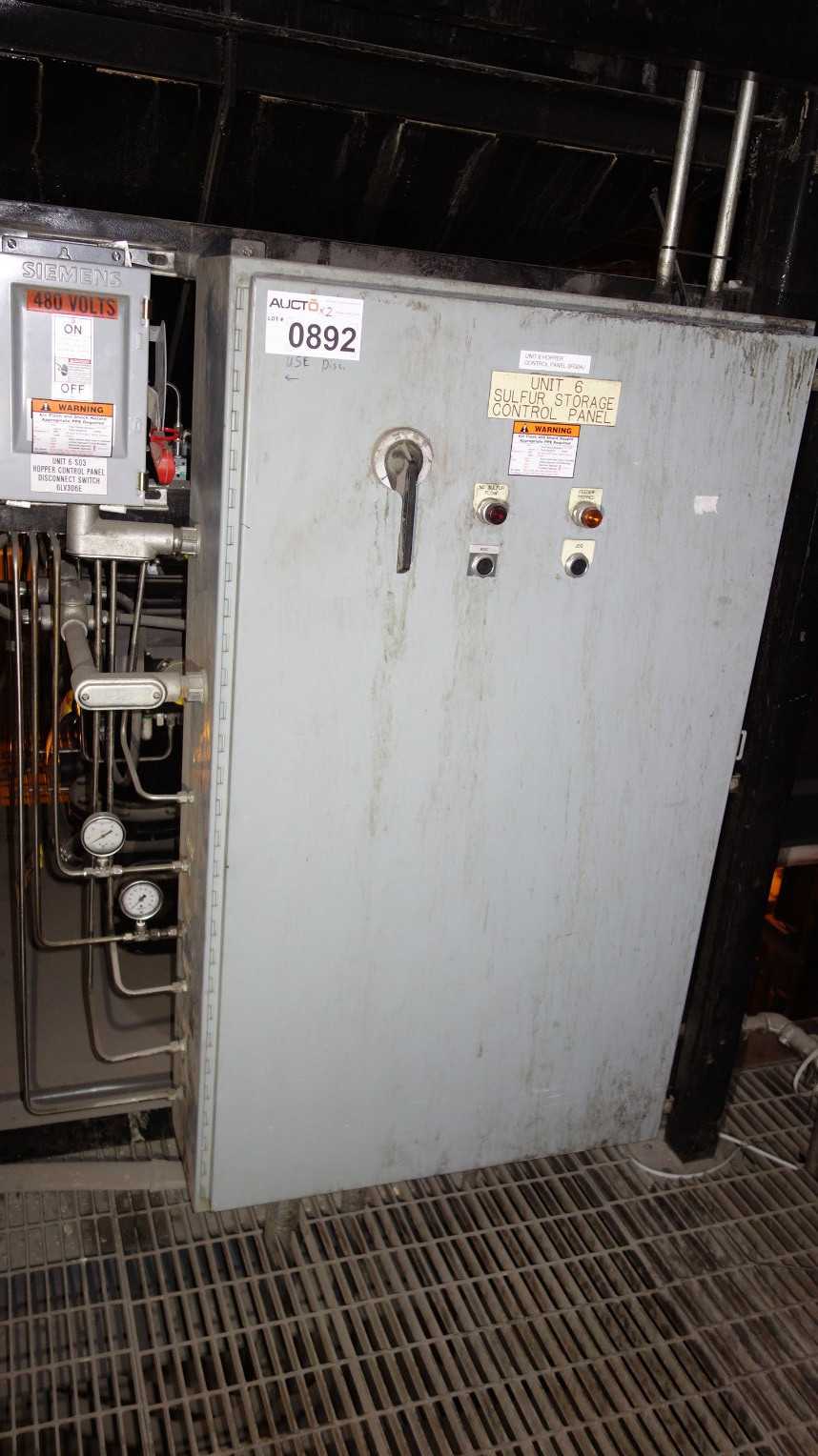 LOT OF 2 SULFUR STORAGE CONTROL PANEL W/ BALDOR VS1SP41-4B 1HP 480V-AC DRIVE W/ DISCONNECT - MOTOR DRIVES
