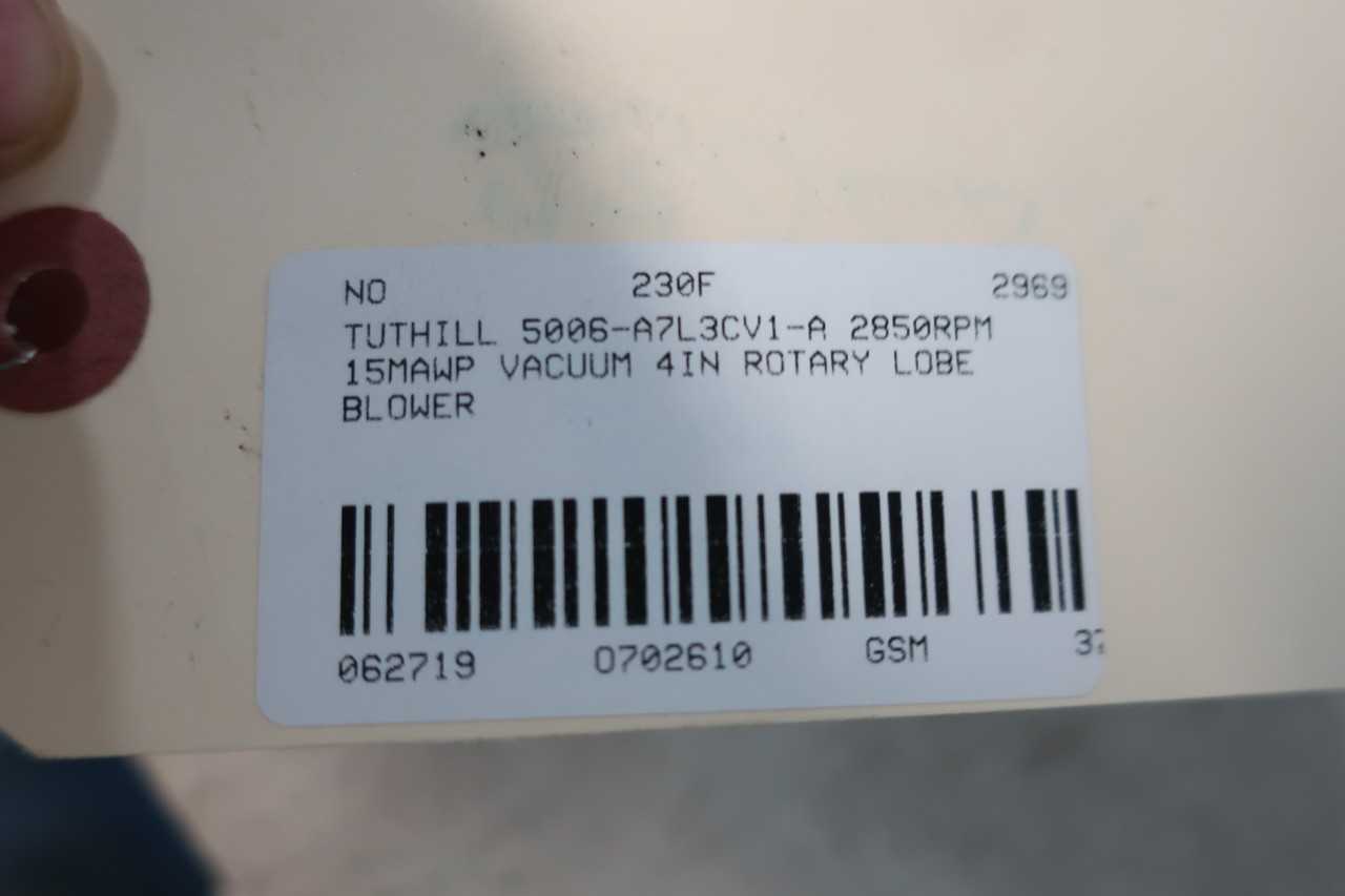TUTHILL 5006-A7L3CV1-A 2850RPM 15MAWP 4IN ROTARY LOBE BLOWER - ROTARY LOBE BLOWER