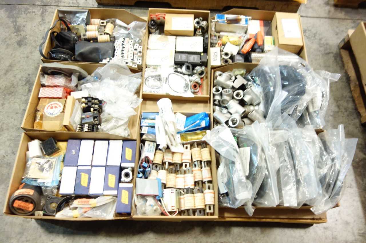 4 PALLETS OF ASSORTED MISCELLANEOUS INDUSTRIAL SURPLUS - ELECTRICAL COMPONENTS
