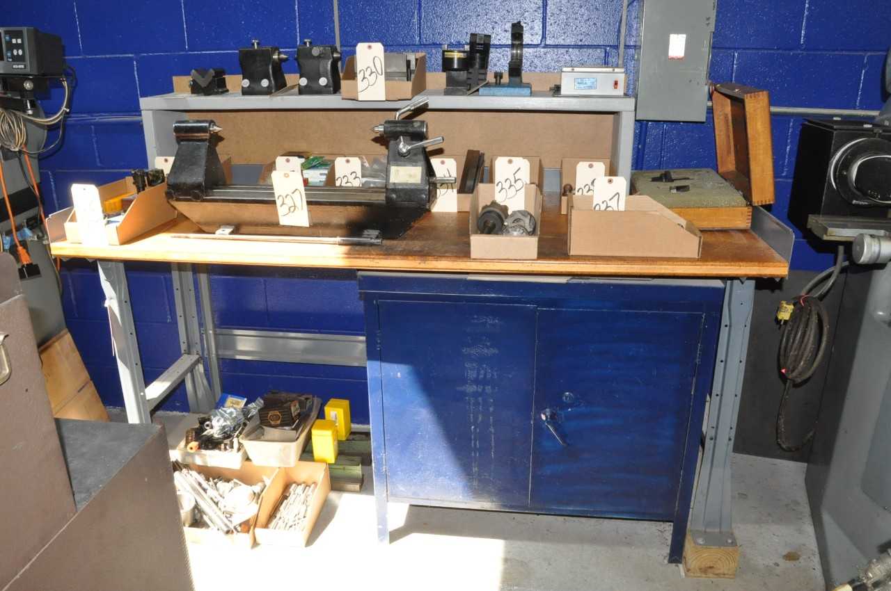 Lot-(2) 72" Wood Top Work Benches with 2-Door Short Shop Cabinets Underneath, (Contents Not Included), (Not to Be Removed Until Empty) - TOOL STORAGE