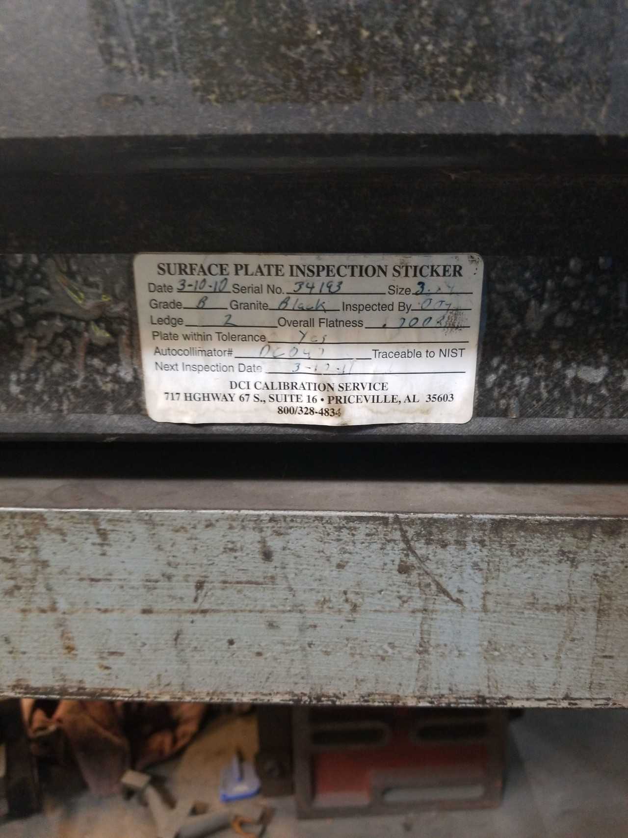 GRANITE SURFACE PLATE 48" X 36" - PLANT & FACILITY