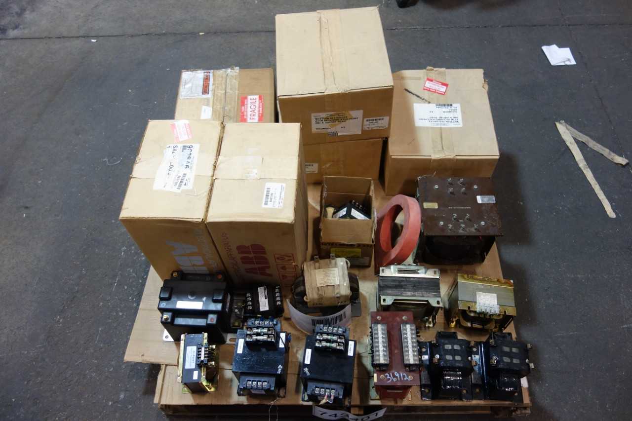 1 PALLET OF ASSORTED TRANSFORMERS- SIEMENS, CUTLER HAMMER, ABB, WESTINGHOUSE - CONTROL TRANSFORMERS