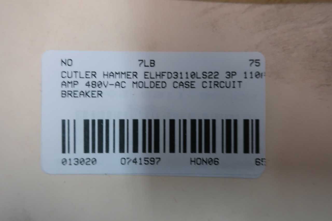 CUTLER HAMMER ELHFD3110LS22 MOLDED CASE CIRCUIT BREAKER 3P 110A AMP 480V-AC - CIRCUIT BREAKERS