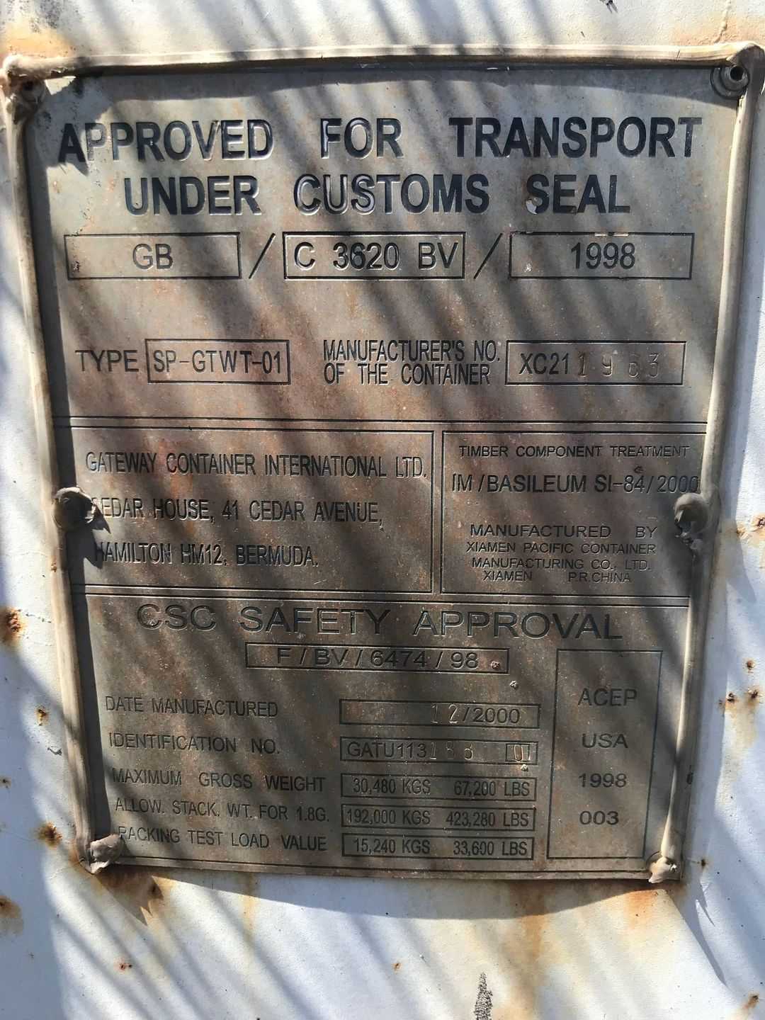 1998 Gateway Container International SP-GTWT-01 1173 cu.ft. Shipping Crate w/ Contents - PROCESS EQUIPMENT