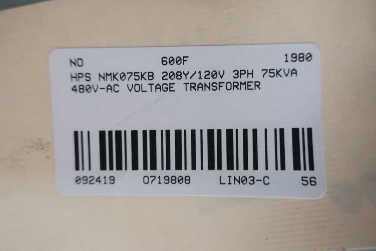HPS NMK075KB 208Y/120V 3PH 75KVA 480V-AC VOLTAGE TRANSFORMER - CONTROL TRANSFORMERS