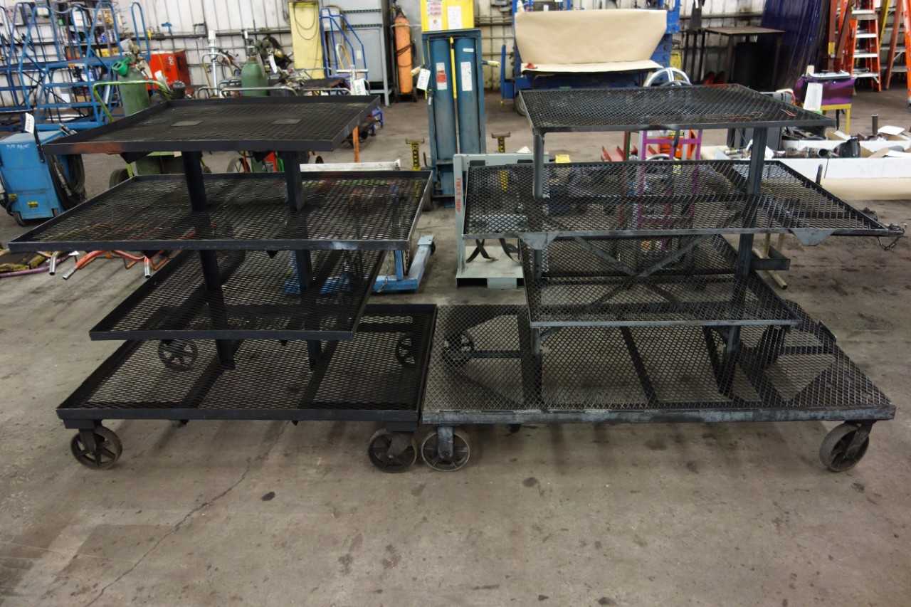 LOT OF 2 4 SHELF STEEL ROLLING TABLES - TOOL STORAGE
