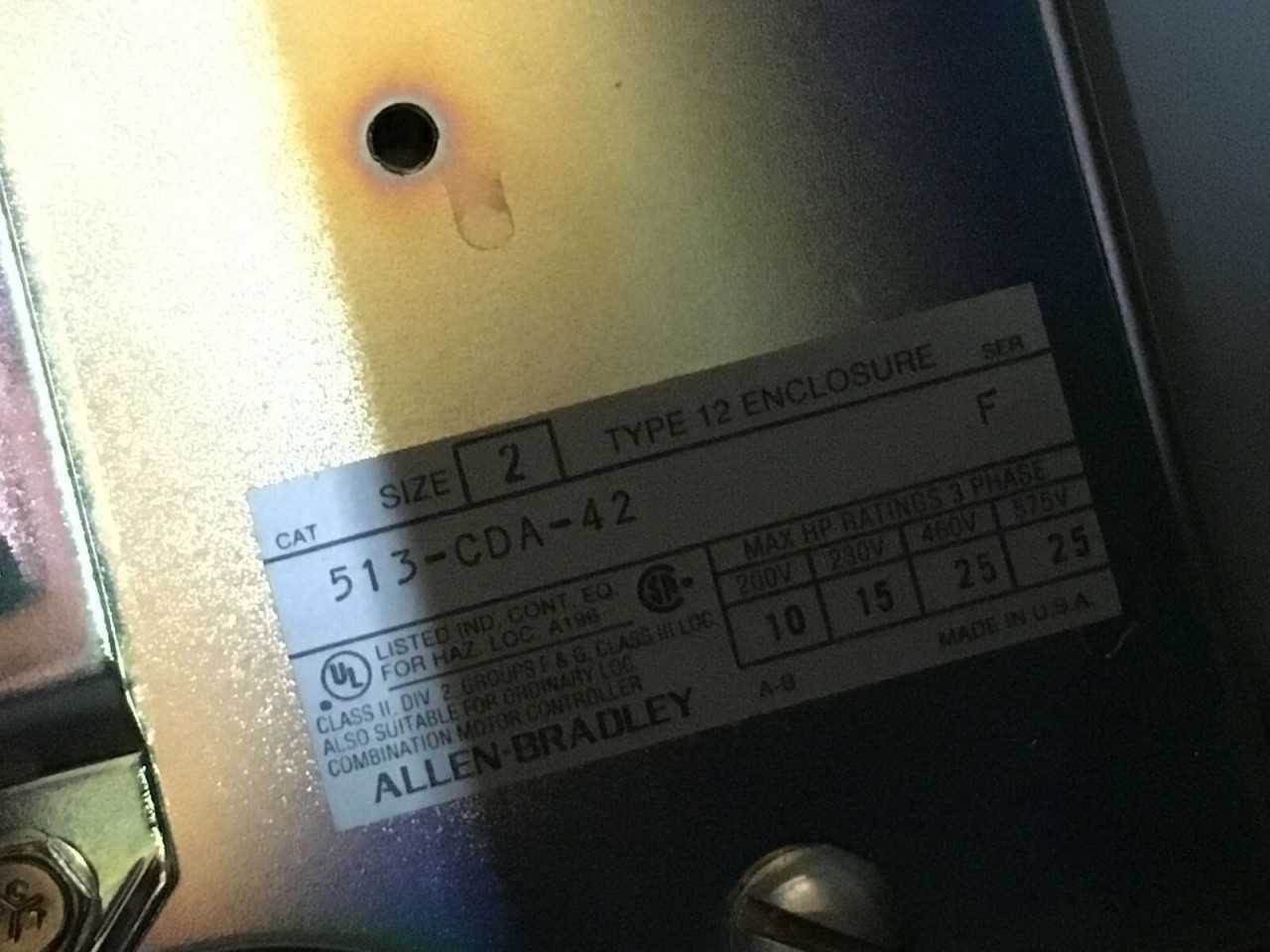 NEW IN BOX ALLEN-BRADLEY 509-COA SIZE 2 COMBINATION STARTER 513-CDA-42 SERIES F - MOTOR STARTERS