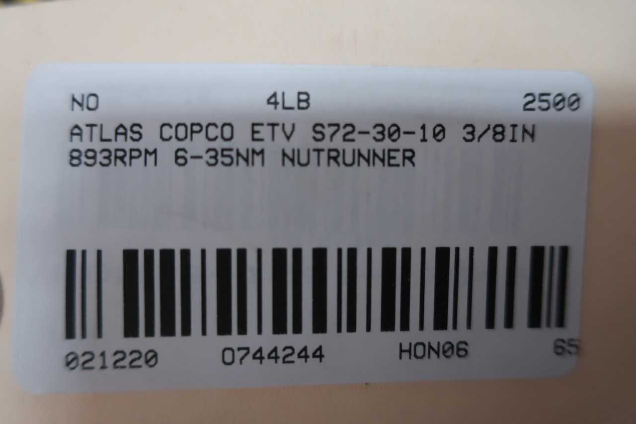 ATLAS COPCO ETV S72-30-10 3/8IN 893RPM 6-35NM NUTRUNNER - ELECTRIC POWER TOOLS