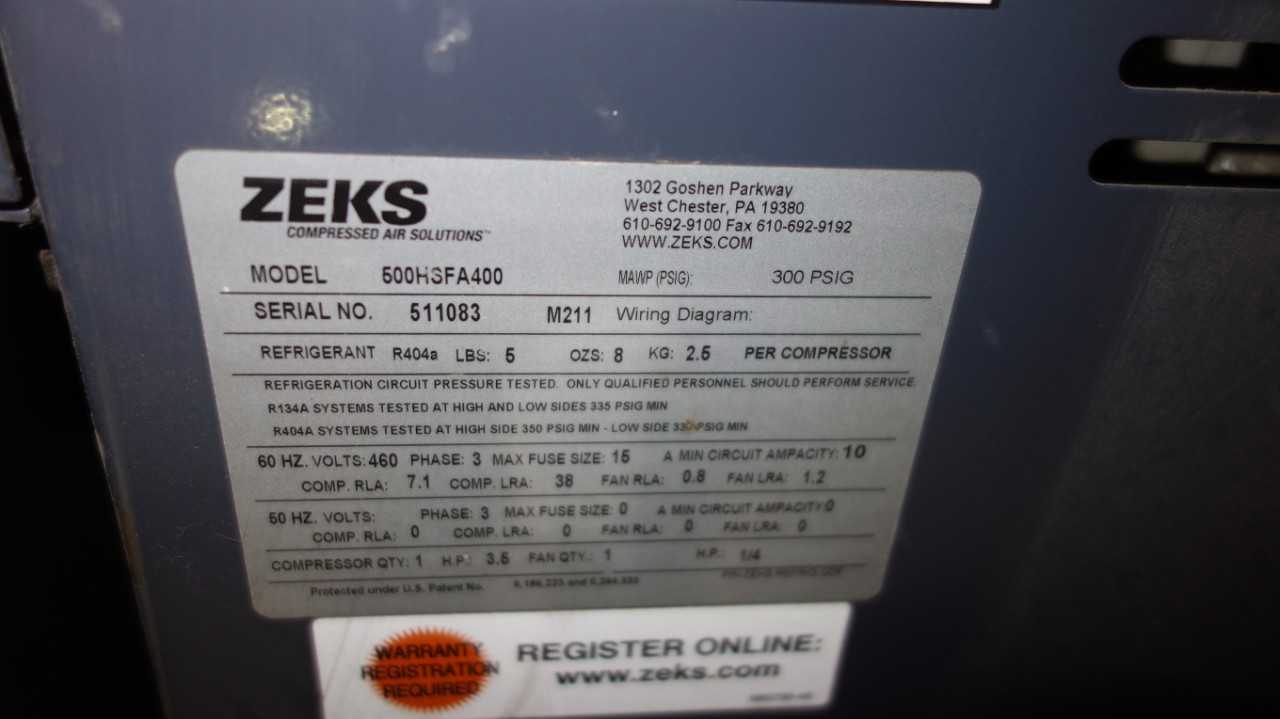 ZEKS 500HSFA400 500CFM REFRIGERANT AIR DRYER - AIR DRYERS