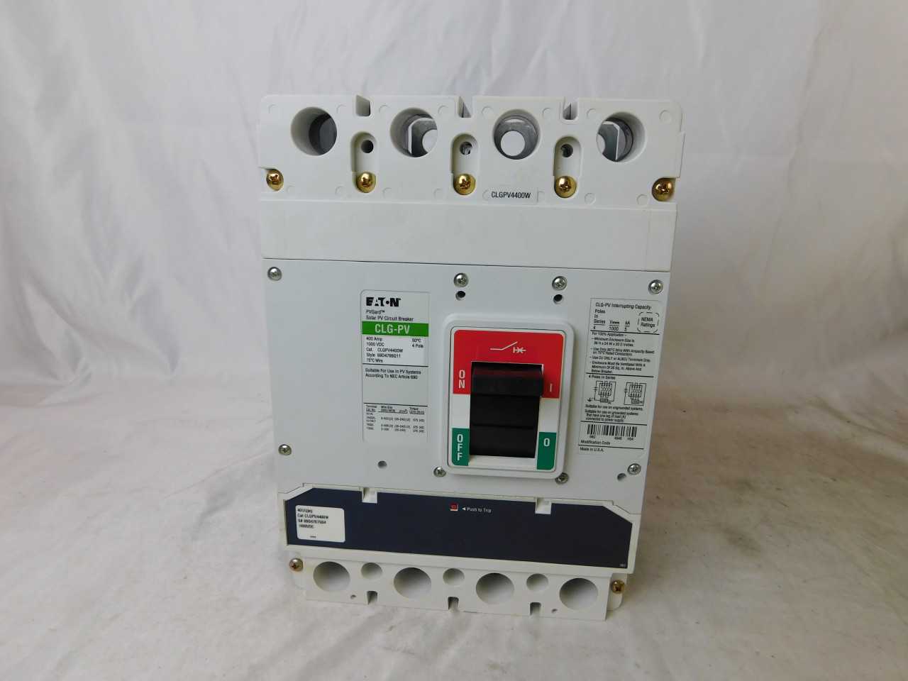 Lot of Qty 1x Eaton CLGPV4400W MCCB LG 4P 400A 1000VDC - CIRCUIT BREAKERS