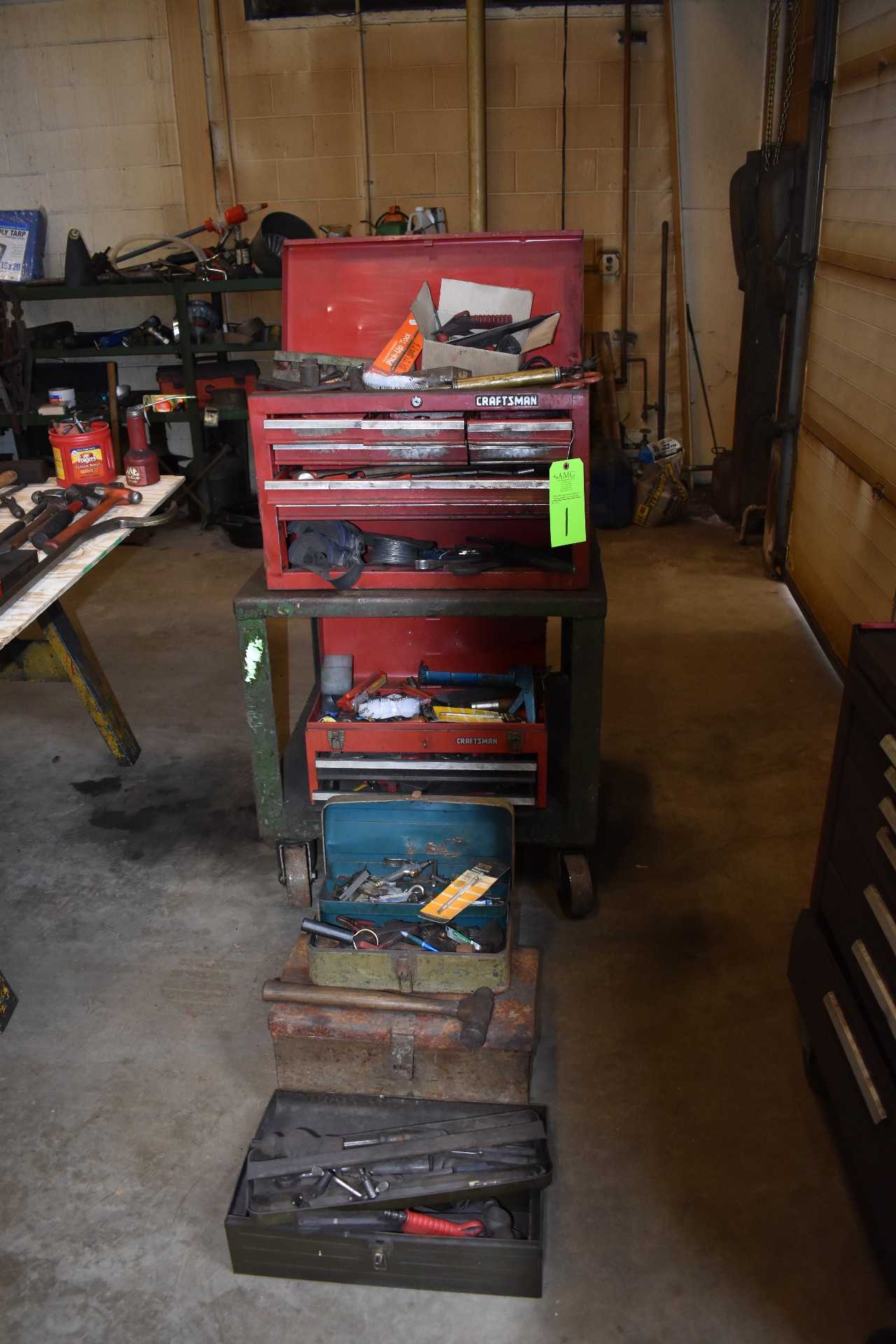 Lot of CraftsmanTool boxes w/ contents, Steel Rolling Cart - ELECTRIC POWER TOOLS