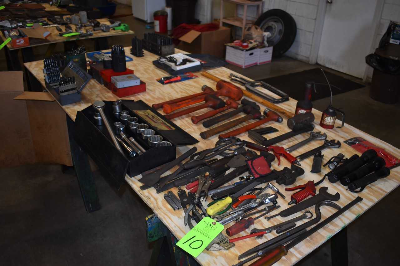 Table w/ Misc. Drills, Drill Bits, Hand tools - ELECTRIC POWER TOOLS