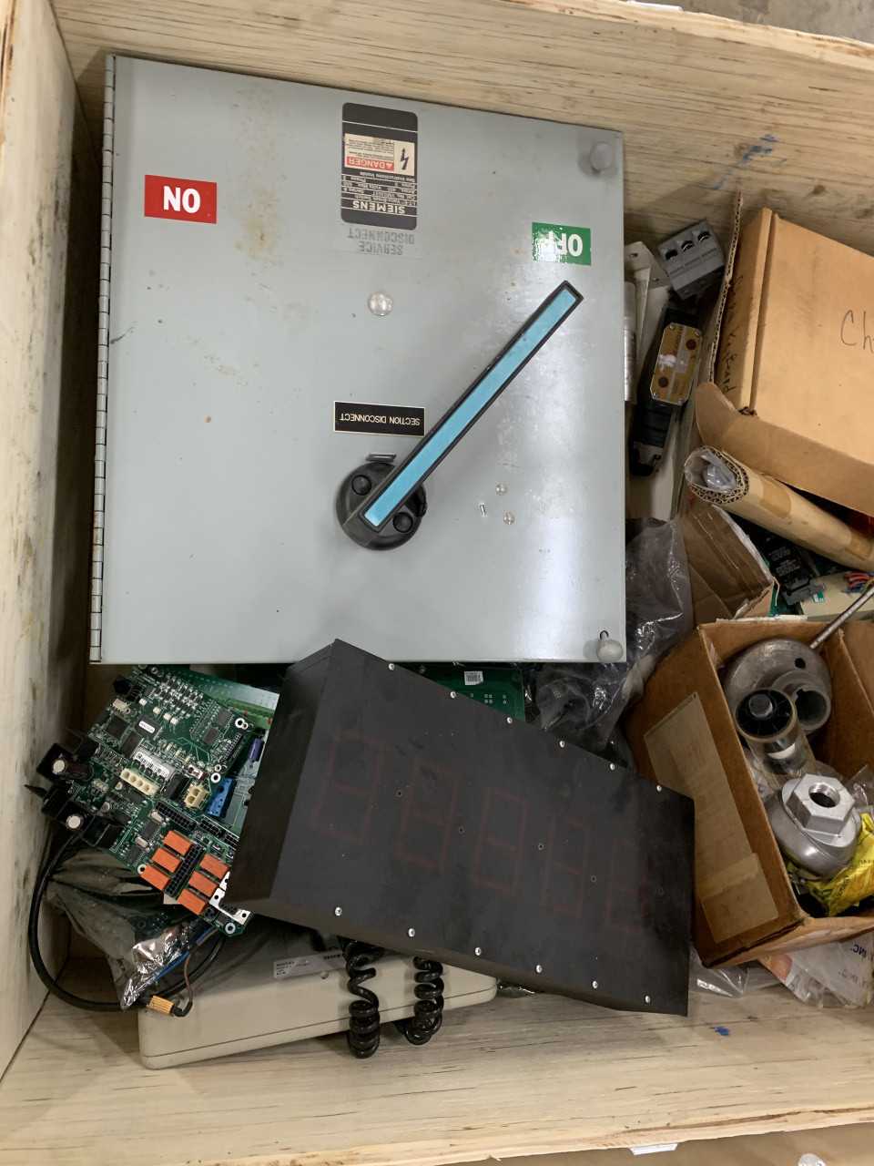 CRATE OF MISC. ELECTRICAL AUTOMATION PARTS EQUIPMENT SIEMENS, ABB ETC. - ELECTRICAL COMPONENTS