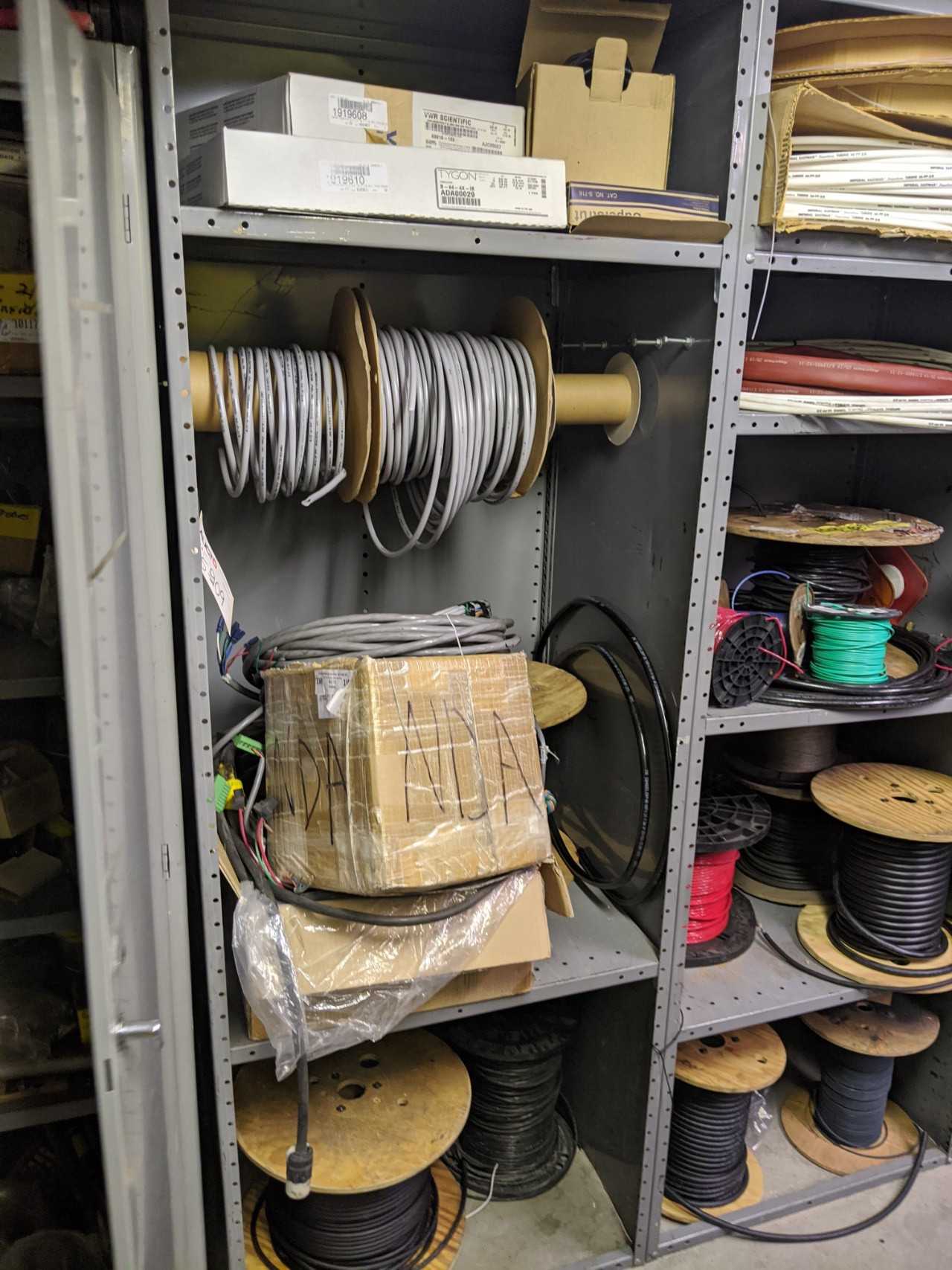 Lot of 5 Contents of Shelves - Assorted Cables, Wires, Tubing - INDUSTRIAL PARTS