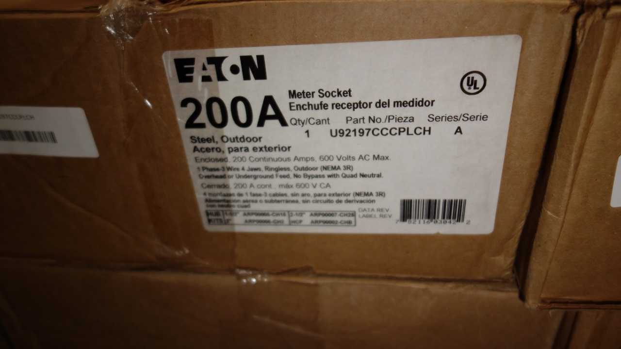 LOT OF 12 EATON U92197CCCPLCH 200A METER SOCKET PANELS - INDUSTRIAL PARTS