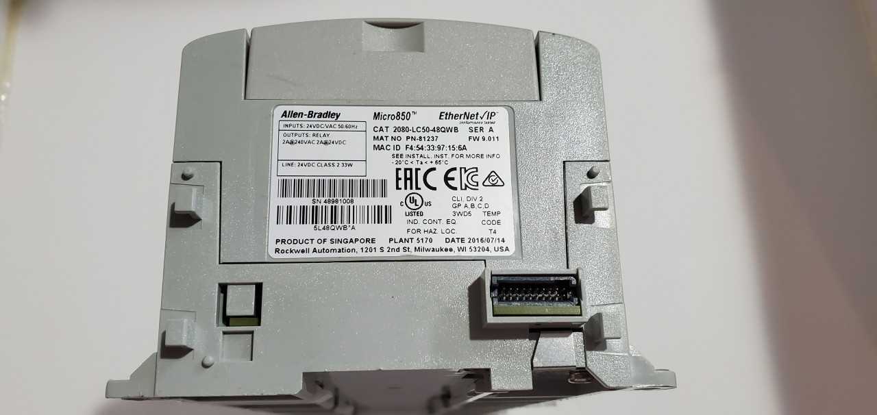 Allen Bradley Micro 850 2080-LC50-48QWB PLC - AUTOMATION & CONTROLS