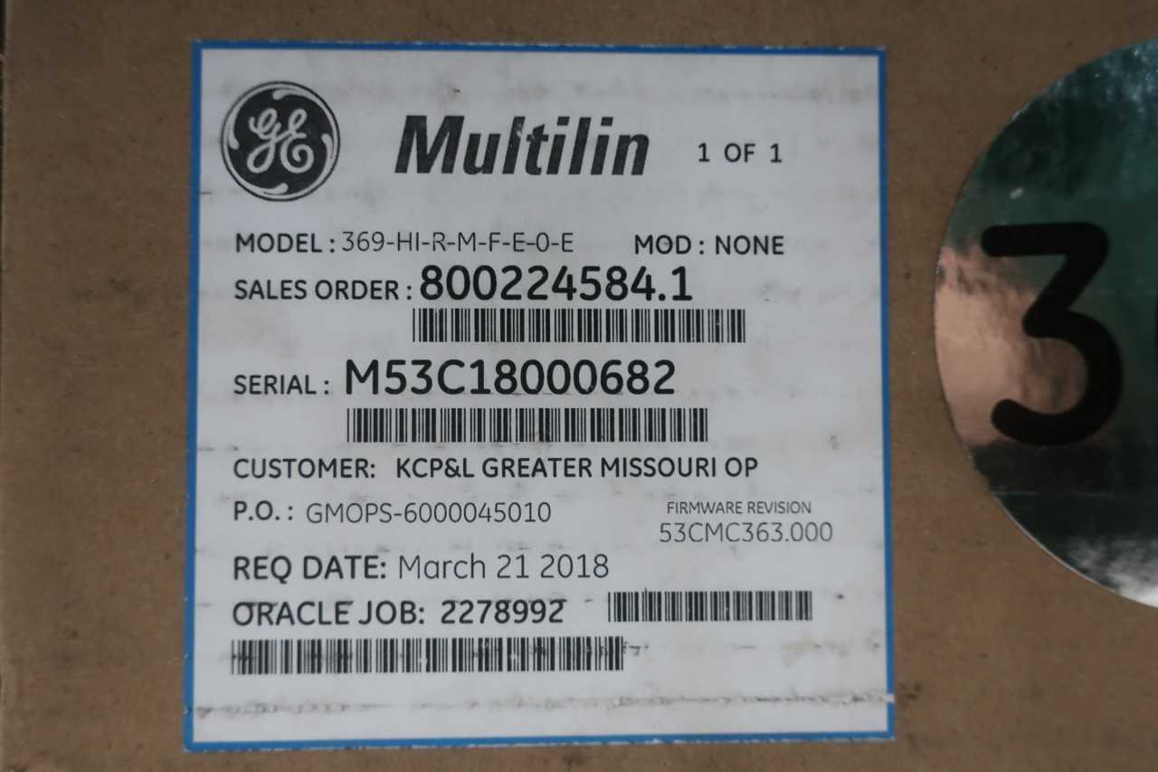 GENERAL ELECTRIC 369-HI-R-M-F-E-0-E RELAY - AUTOMATION & CONTROLS
