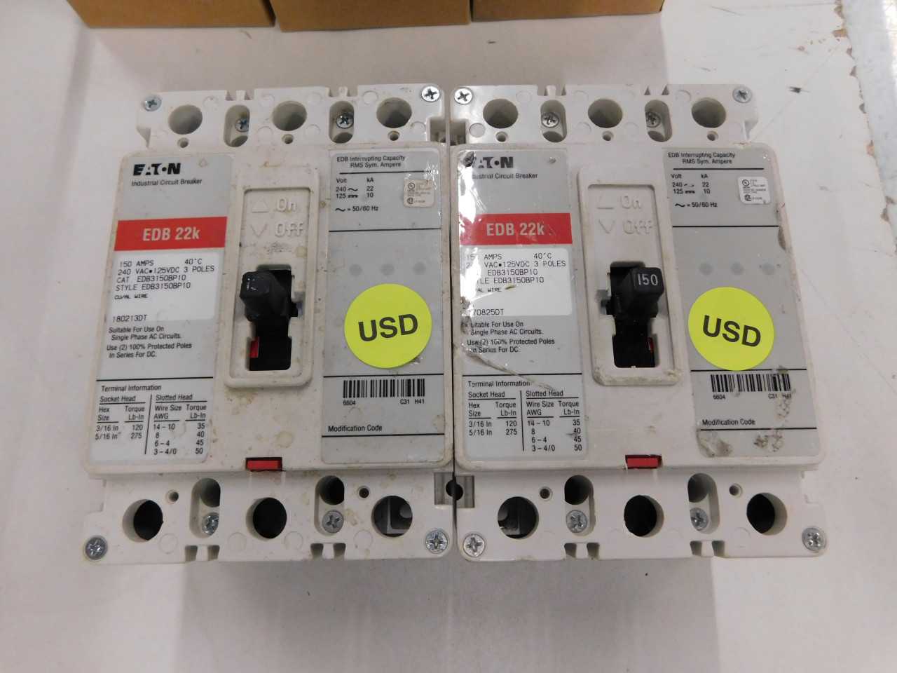 Lot of Quantity 2x EDB3150 MCCB/Molded Case Circuit Breakers - CIRCUIT BREAKERS