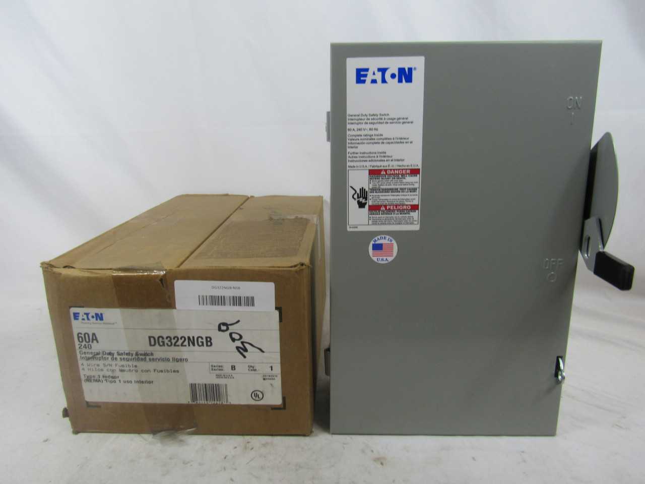Quantity of 3 New Surplus Eaton DG322NGB Safety Switch 3P 60A 240V 3Ph Fusible NEMA1 - DISCONNECT SWITCHES Quantity of 3 New Surplus Eaton DG322NGB Safety Switch 3P 60A 240V 3Ph Fusible NEMA1 - DISCONNECT SWITCHES