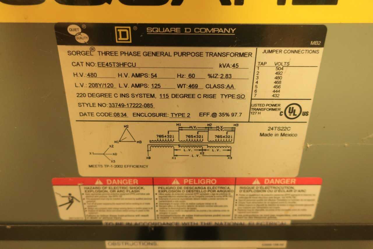 SQUARE D 3-PHASE TRANSFORMER - CONTROL TRANSFORMERS