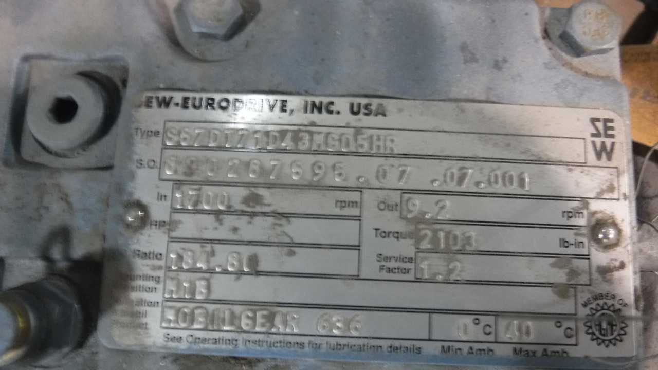 New 1-2 HP 1700 RPM 710 Frame Sew-Eurodrive Gear Motor - MISCELLANEOUS