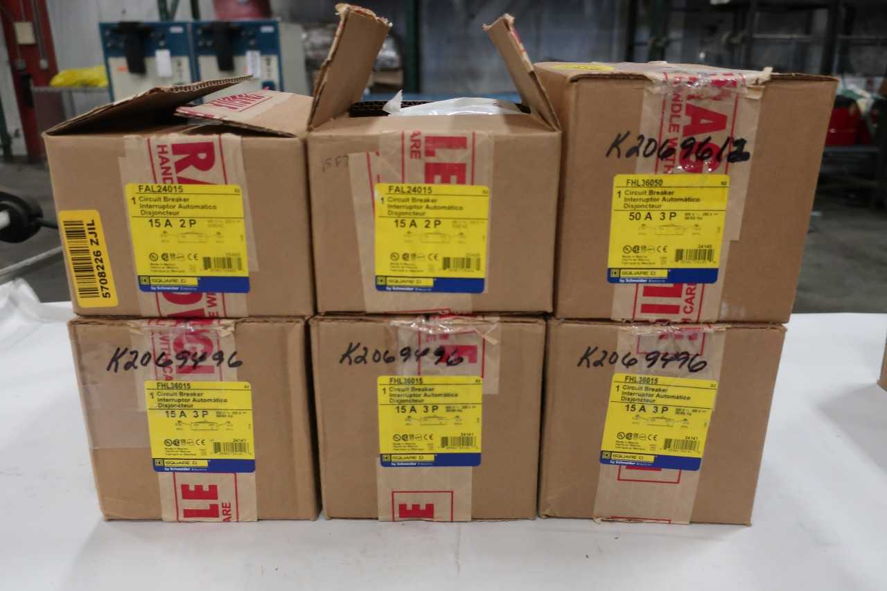 LOT OF 6 ASSORTED SQUARE D CIRCUIT BREAKERS  - MISCELLANEOUS