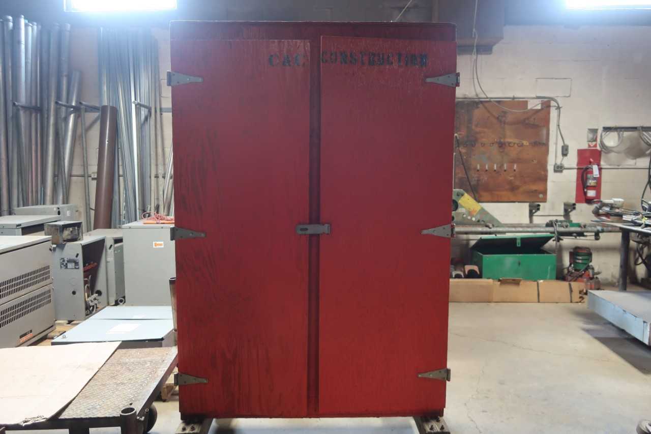 2 DOOR 3 SHELF ORANGE WOODEN CABINET - TOOL STORAGE