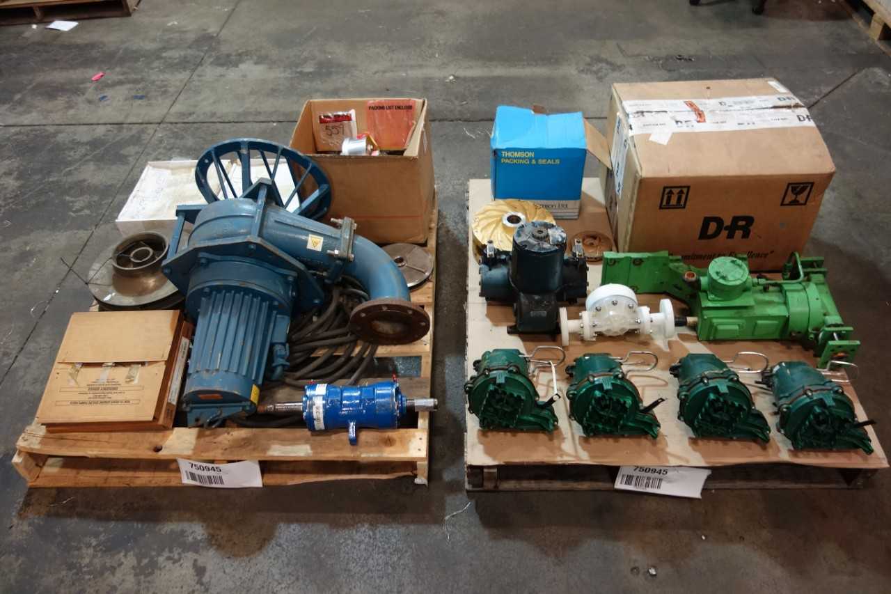 2 PALLETS OF ASSORTED PUMPS, REPLACEMENT PARTS, IMPELLARS - INDUSTRIAL PARTS
