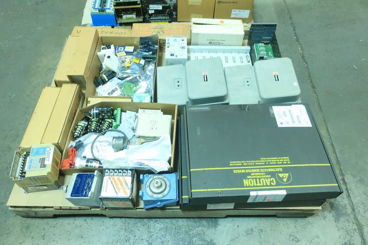 2 PALLETS OF ASSORTED ELECTRICAL - CIRCUIT BOARDS, SERVO DRIVE, SWITCH CONTROLS, RELAYS, MOTOR DRIVES - GENERAL ELECTRIC, WESTINGHOUSE - ELECTRICAL COMPONENTS