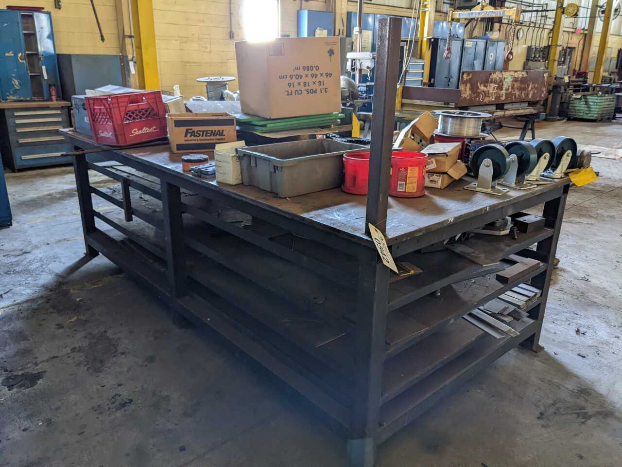 5 SHELF INDUSTRIAL STEEEL WORK TABLE WITH CONTENTS - MATERIAL HANDLING