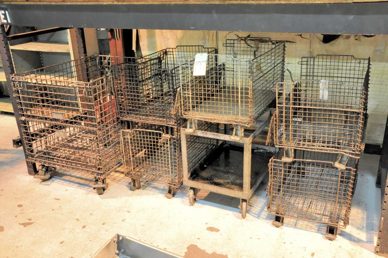 Lot-(6) Wire Baskets with (1) Cart Under (1) Section Pallet Rack - ROLLING CARTS