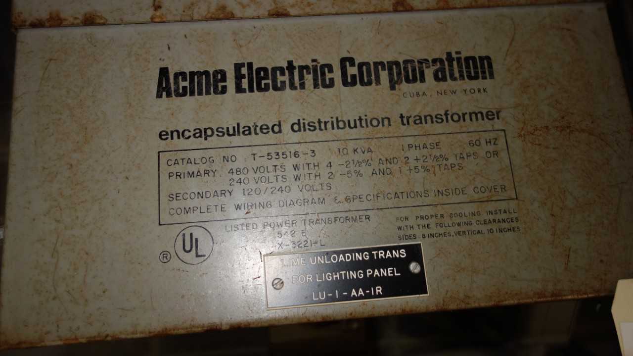 ACME T-53516-3 10KVA 480/120V-AC TRANSFORMER - CONTROL TRANSFORMERS