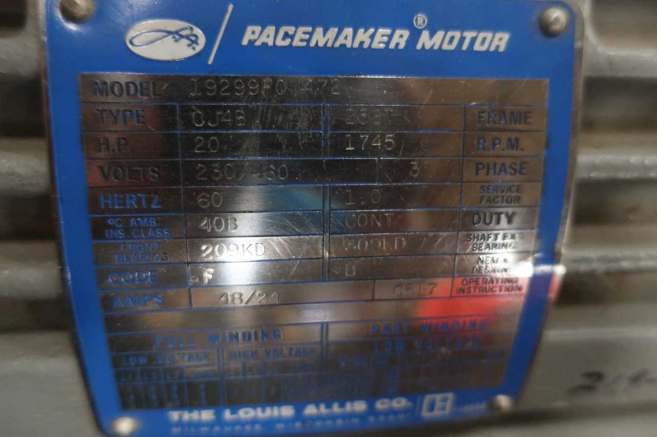 THE LOUIS ALLIS PACEMAKER MOTOR 19299F0M472 CJ4B - ELECTRIC MOTORS