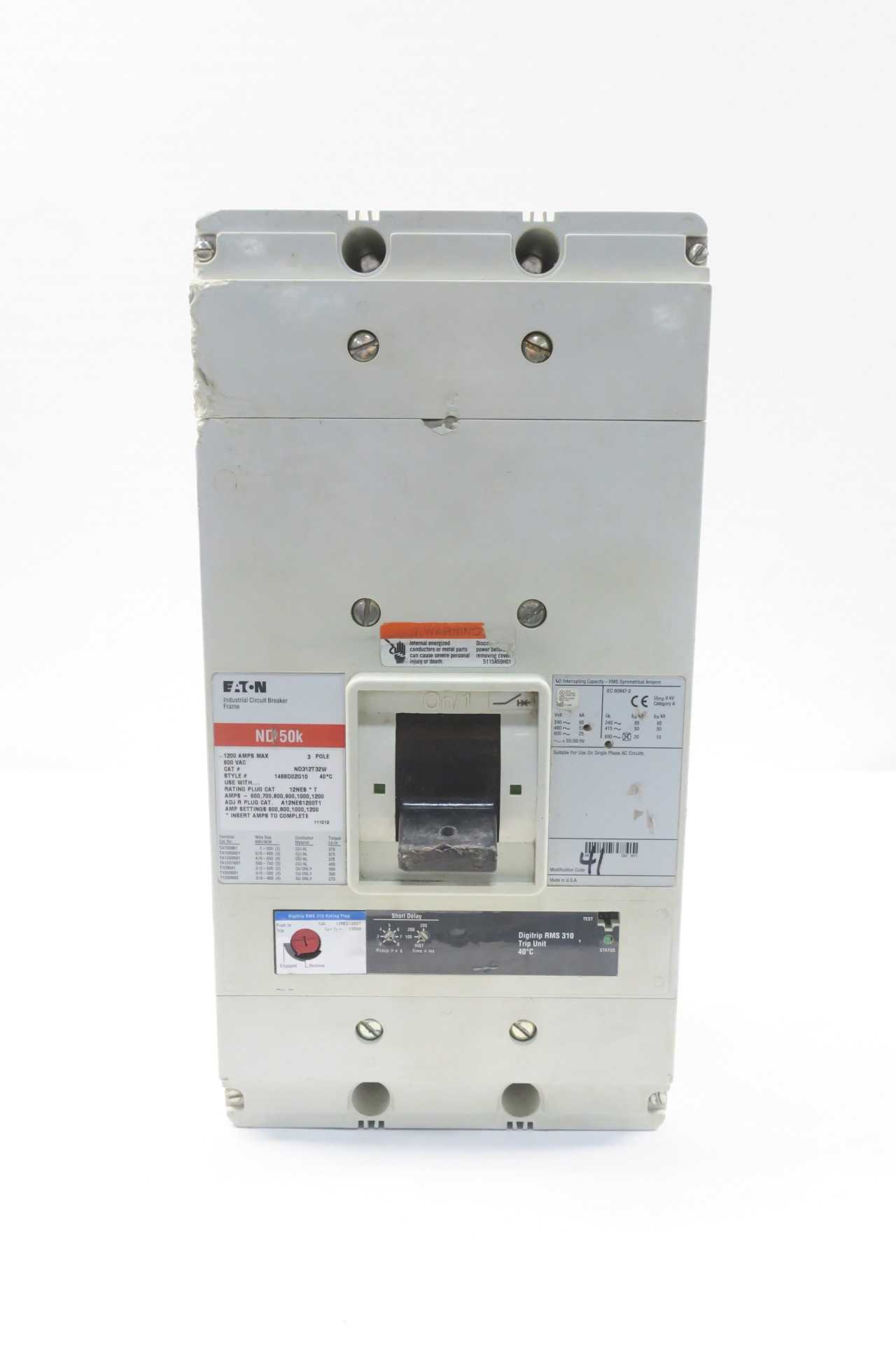EATON ND312T32W MOLDED CASE CIRCUIT BREAKER 1200A AMP 3P 600V-AC - MISCELLANEOUS