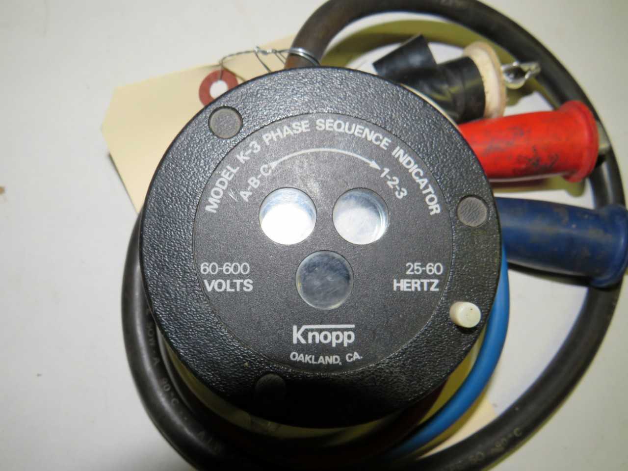 KNOPP 60-600 V MODEL K-3 PHASE SEQUENCE INDICATOR - ELECTRICAL COMPONENTS
