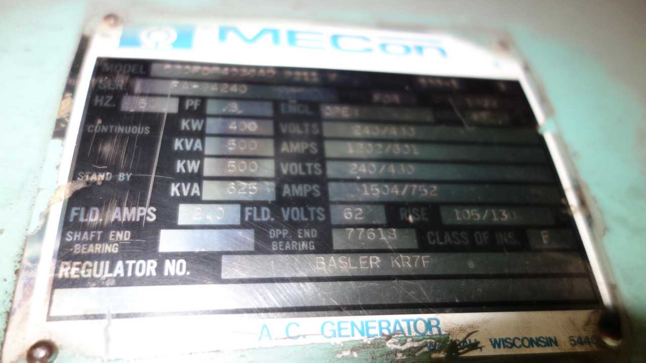 DETROIT DIESEL GENERATOR 362HRS 500KW 240/480V-AC - STANDBY POWER GENERATOR