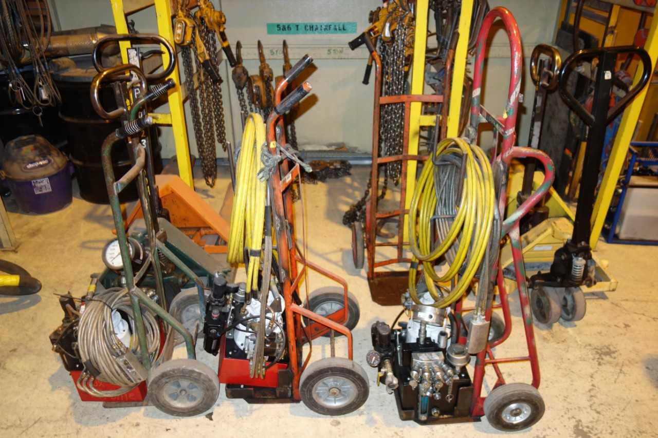Lot of 3 Air Hydraulic Pump Carts - ROLLING CARTS